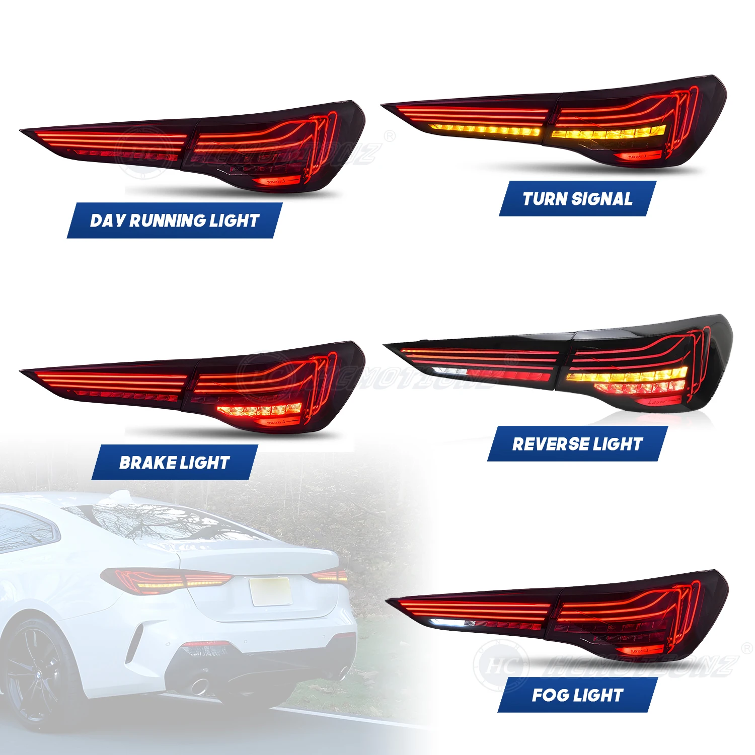 HCMOTIONZ LED Tail Lights forBMW 4 Series 2020-2025 G22 G82 M4 G20,G29 420i CLS Design Animation Rear Lamps Assembly