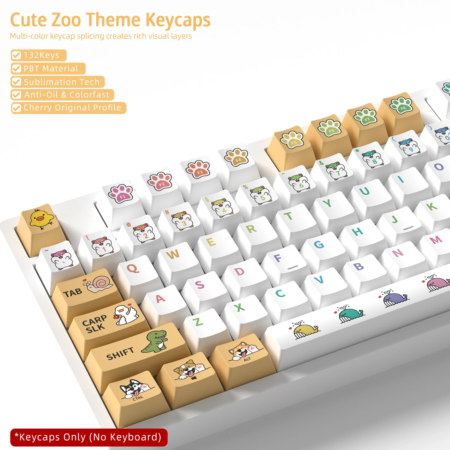 Cute Zoo Keycaps 132 Keys PBT Material Keycaps Cherry Profile DYE-SUB For MX Switch Wooting Mechanical Keyboard ISO ANSI Layout