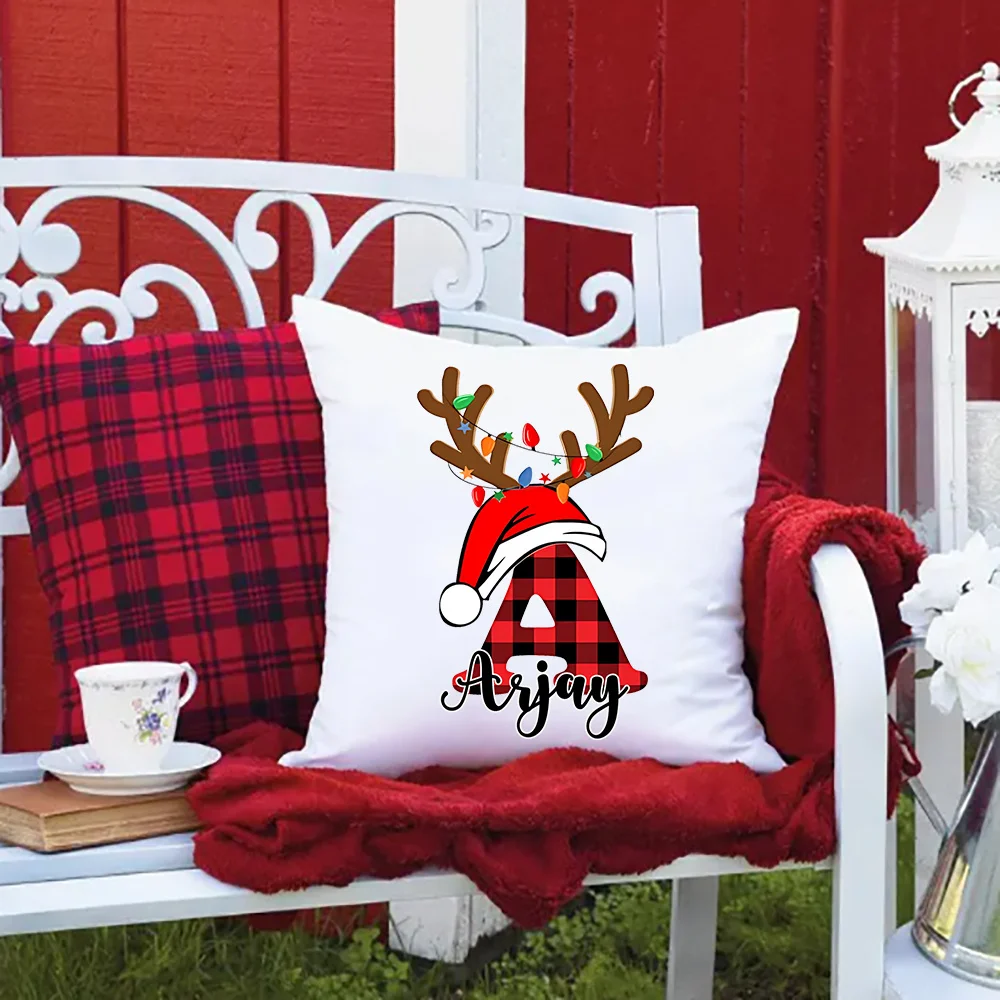 

Personalised Christmas Initial Printed Custom Name Pillowcase ,Christmas Home Living Room Bedroom Decor Christmas Party Gift