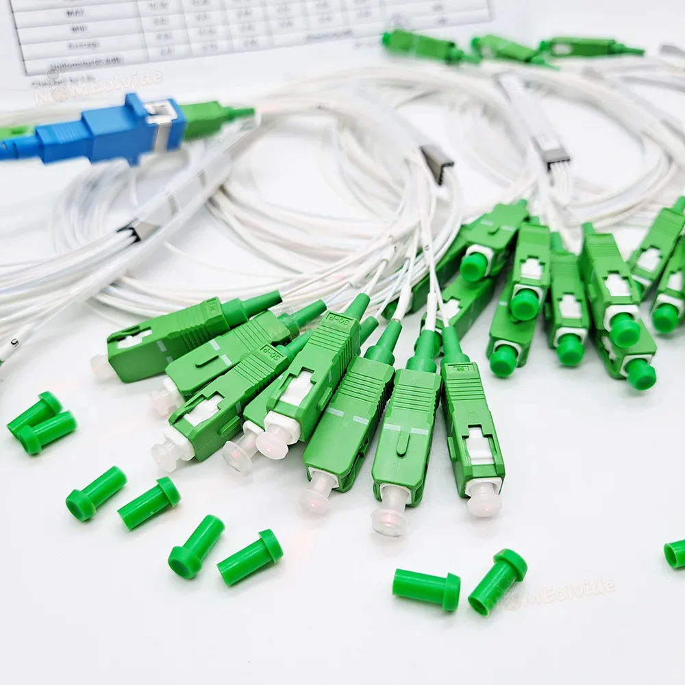 8pcs Optical Fiber Splitter 1X2 1X4 1X8 1X16 PLC SC/APC Fiber PLC Splitter Single Mode 0.9mm G657A1 LSZH 1m PVC