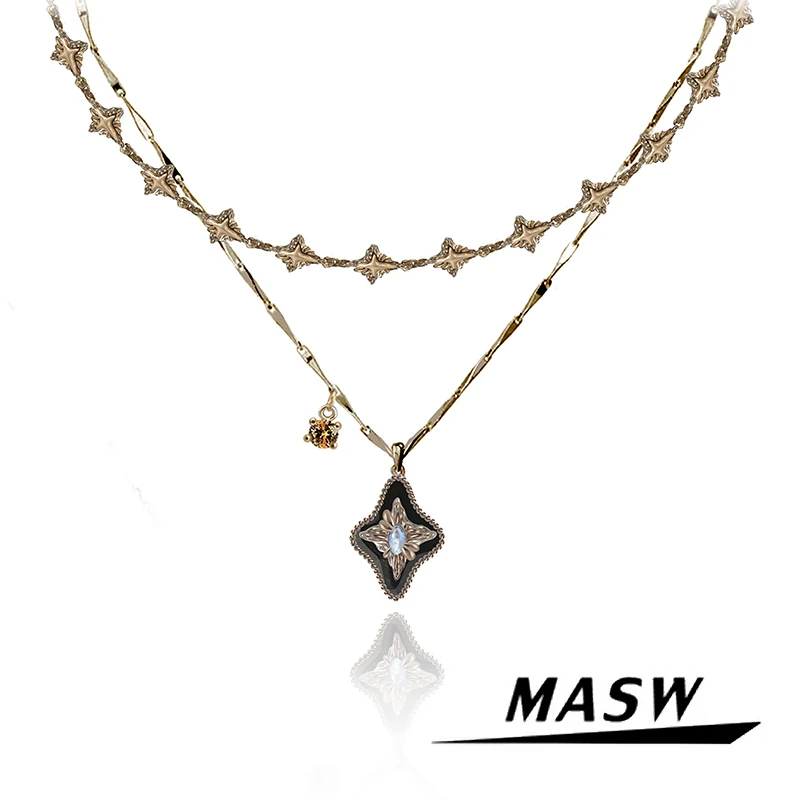 

MASW Original Design Fashion Jewelry Senior Sense Two Color Star Necklce For Women Girl Party Wedding Gift Hot Sale