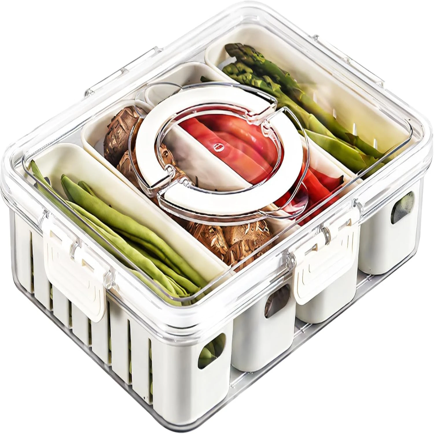 

Portable and Stackable 2-Pack Divided Veggie Tray with Lid and Handle - 8 Compartment Serving Tray with Dividers for Charcuterie