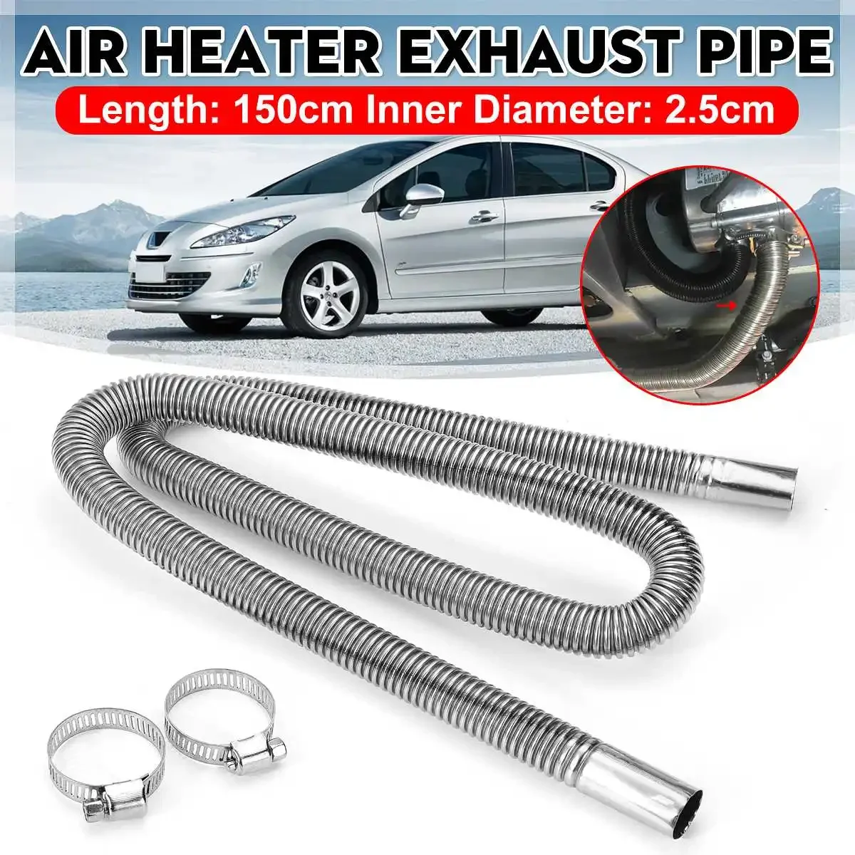 

300cm Car Air Parking Heater Exhaust Pipe Stainless Steel Hose Tube Air Diesels Parking Heater Accessories