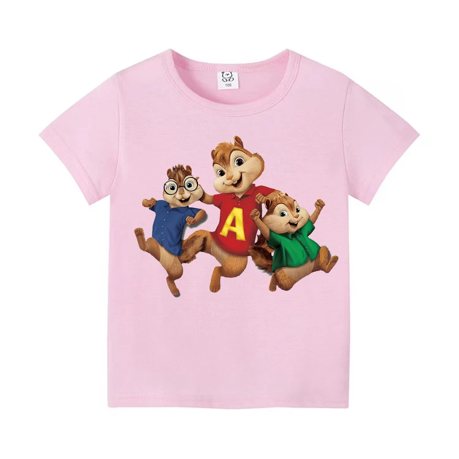 ألفين والسنجاب الكرتون ثلاثية الأبعاد طباعة القطن تيشيرت صيفي قصيرة الأكمام القطن الخالص للأطفال بنين بنات المراهقين