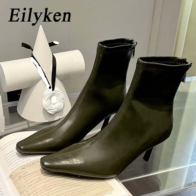 Eilyken High Quality Soft PU Leather Ankle Boots Women Street Style Pointed Toe Thin Low Heels Shoes Short Botines