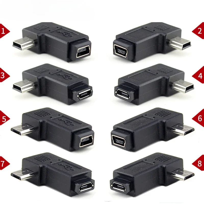 

90 Degree Left & Right Angled Mini USB 5pin Female to Micro USB Male Data Sync Adapter Plug Micro USB To Mini USB Connector