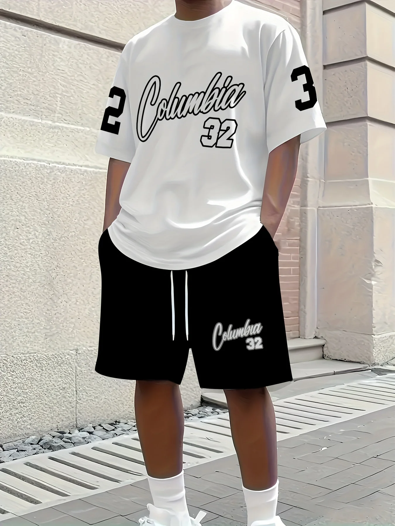 

2025 Summer Men's No. 32 Printed Casual Trend T-Shirt Shorts Set Breathable Quick-Drying Comfortable Sports Men's Suit Clothing