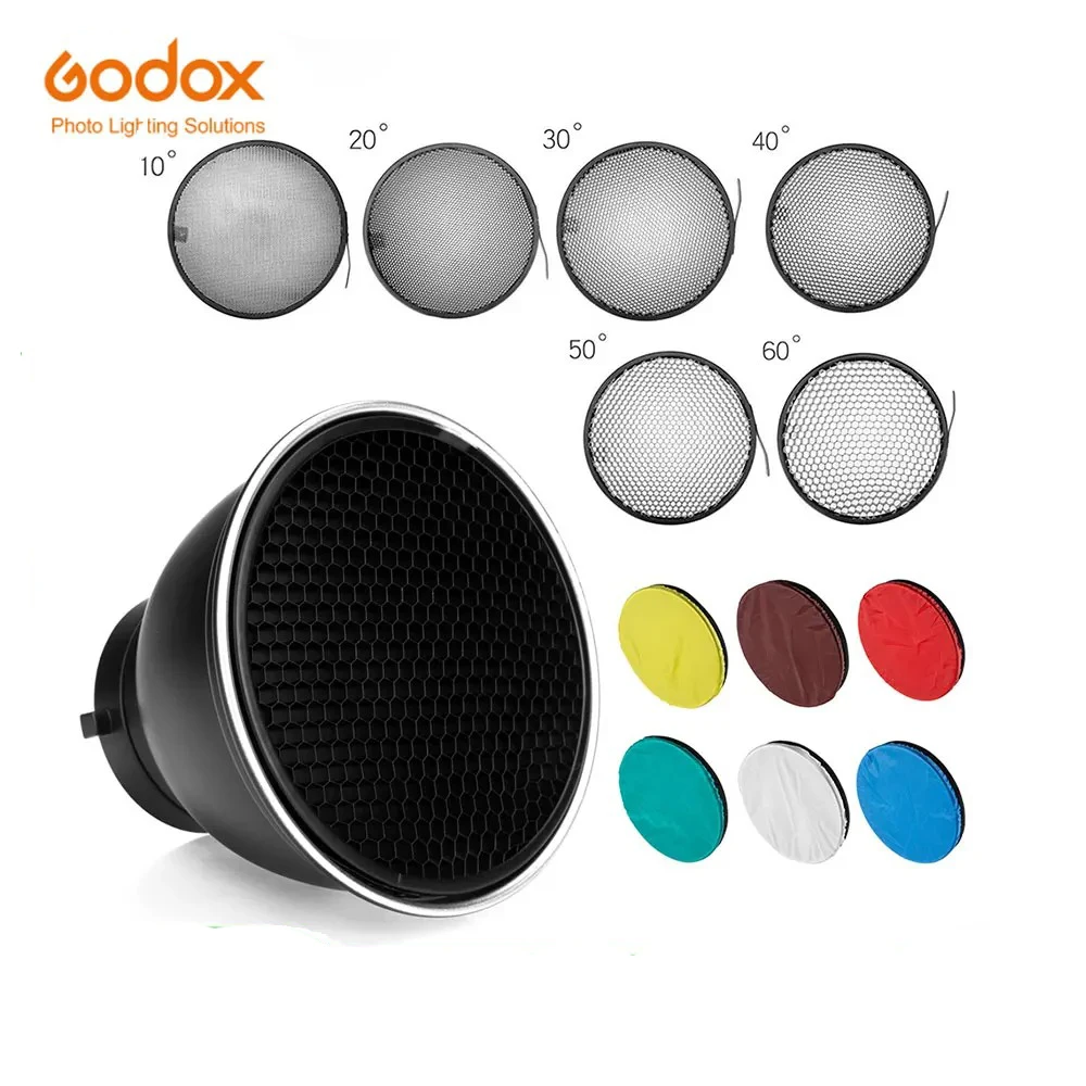 

7inch 18cm Standard Reflector Diffuser with Degree Honeycomb Grid + 6 Color Filters for Bowens Mount Studio Light Strobe Flash