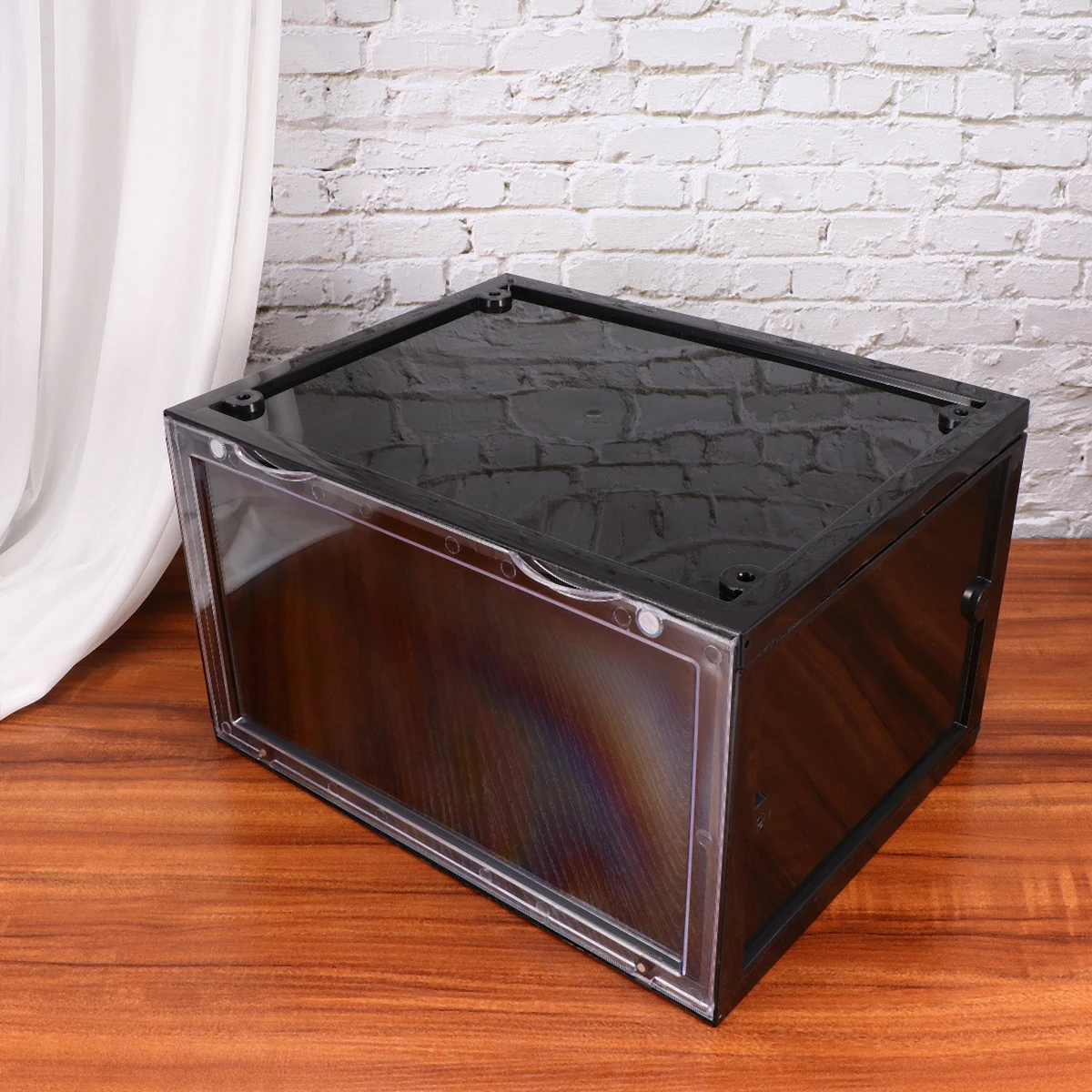 

1pc Foldable Shoe Box Magnetic Type Pp Material Transparent Cover Dustproof Shoes Storage Organizer High Capacity Sneakers