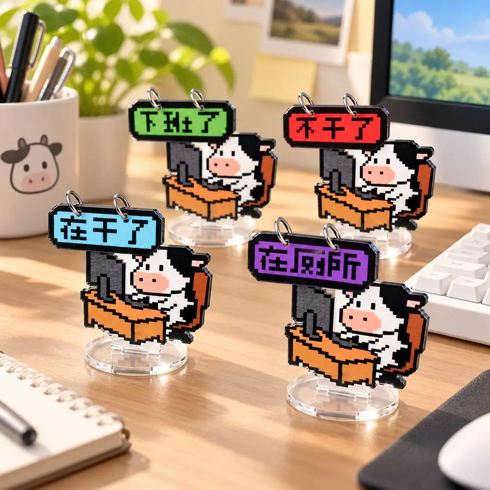 Acrylic Flip Sign Desk Flip Sign Pixel Cartoon Double Sided Reversible Desk Plaque Reversible Message Acrylic