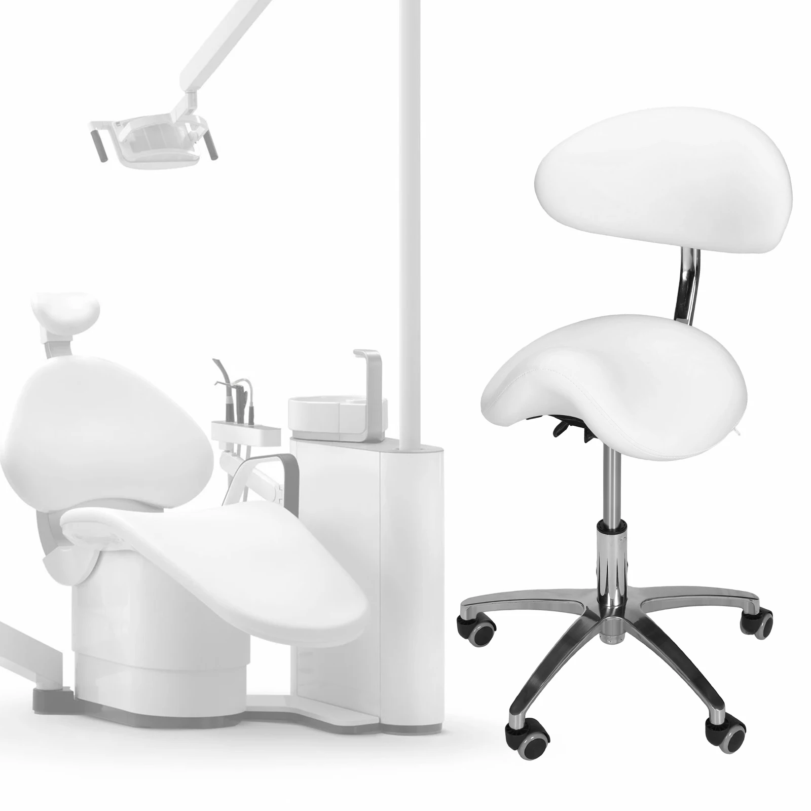 Saddle Stool with Wheels Saddle Rolling Stool with Back Support 16.93-21.65in Height for Hair Stylist for Dentist Salon Tattoo