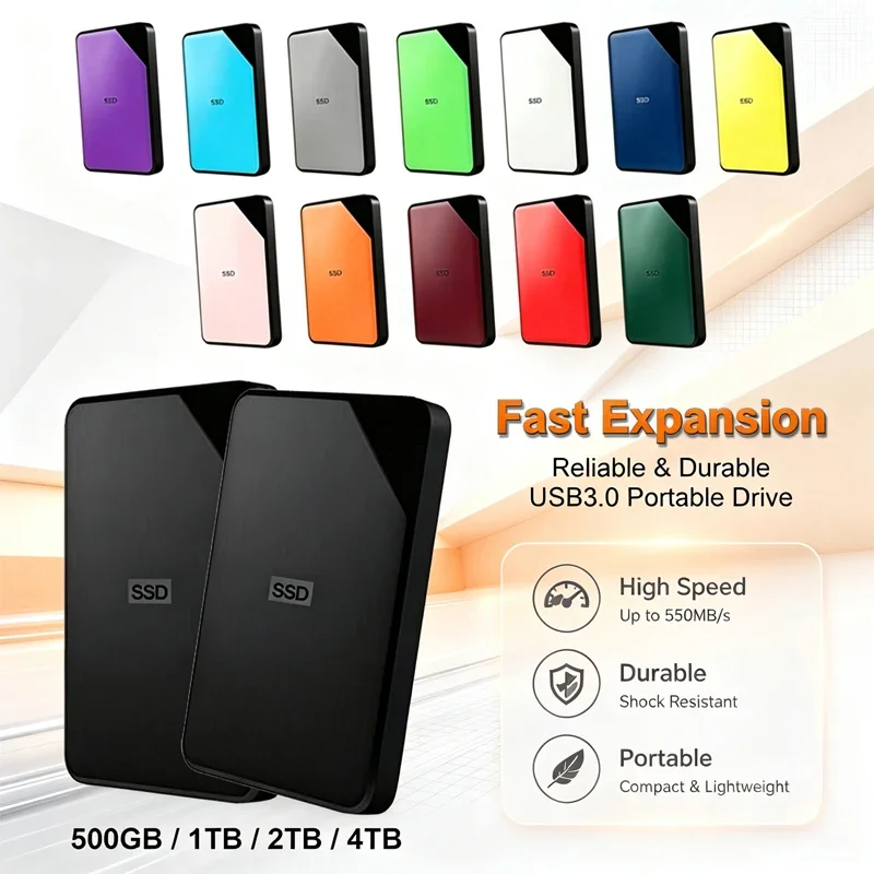 Portable External SSD USB 3.0 Solid State Disk 4TB Shock Resistant Lightweight External Storage Drive For Desktop Laptop