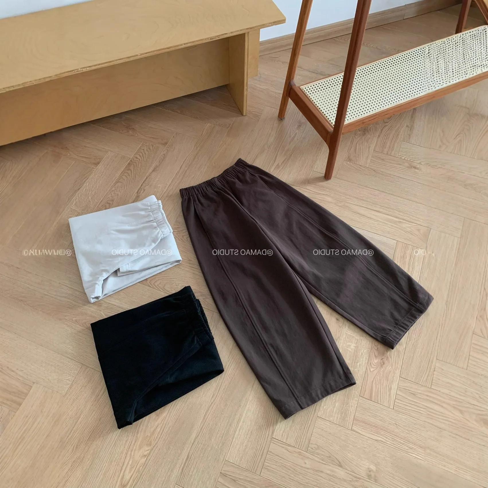 韓国ハイウエストパンツ綿フリース裏地パンツルーズ弾性ウエストパンツ多機能日常ラウンジウェアズボン