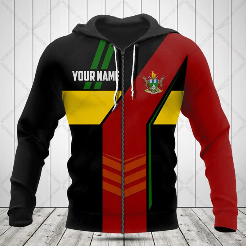 Customize Zimbabwe Emblem Graphic Zipper Hoodies Loose Unisex Oversize Sweatshirts Winter Casual Streetwear Tops Pullover