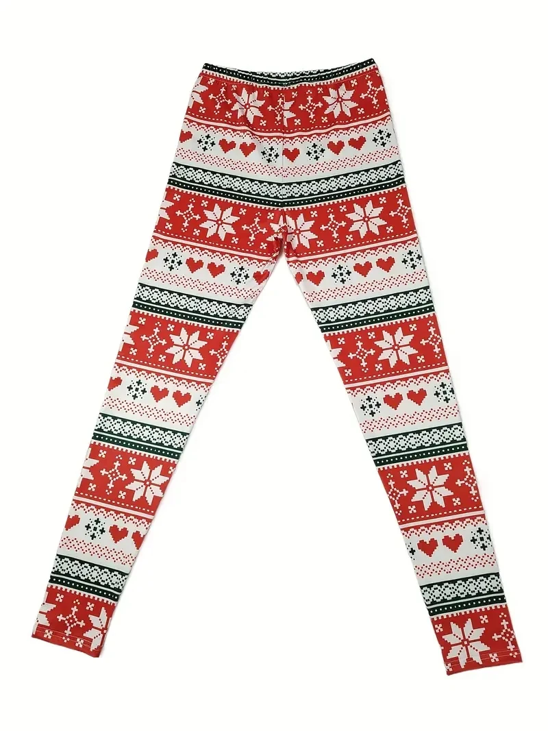 Christmas snowflake print stretch comfortable slim-fit hip lift tights casual leggings for women with a festive vibe