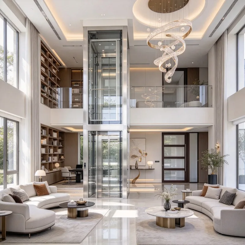 Modern Villa Glass Panoramic Sightseeing Elevator Lift Hydraulic Vertical Passenger Elevator Personal Elevator for Home House