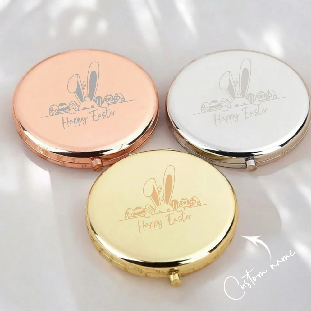 1pc Cartoon Shy rabbit Customized Text Pocket Mirror Makeup Mirror Round Circle Mirror Wedding Guest Gifts