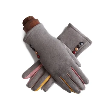 Gants de conduite chauds en cuir suédé pour femme, monocouche, en cachemire, plein bouton de doigt, pour cyclisme, écran tactile, J23