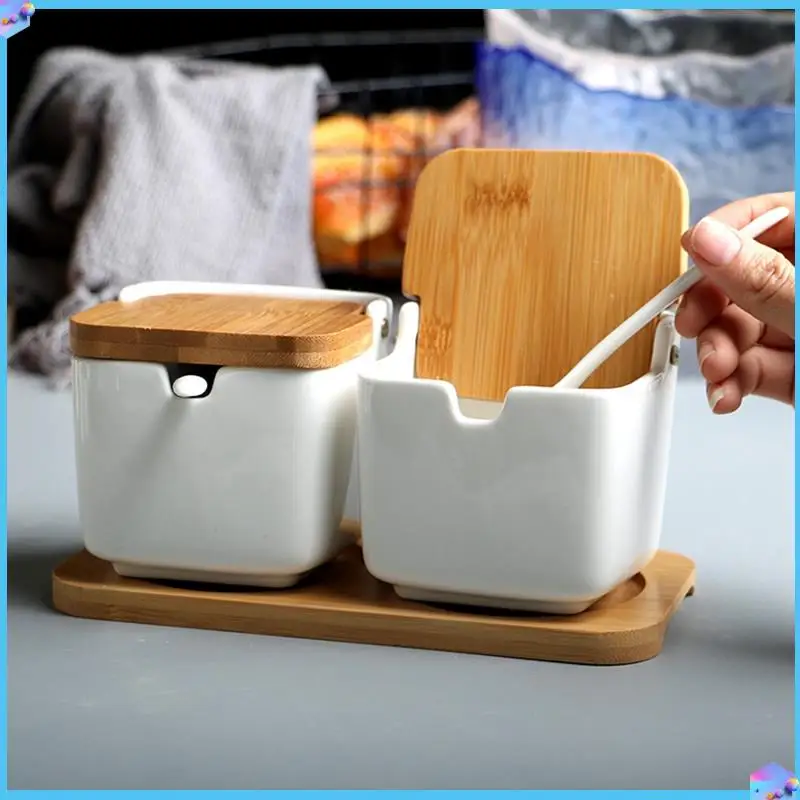 Функциональная квадратная банка для специй A43T с подносом и откидной крышкой, идеально подходящая для домашних кухонь серии A