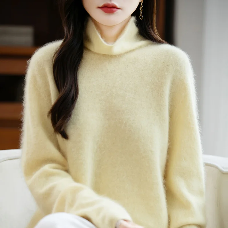 

French pile neck fleece wool base sweater for women 2025 new autumn and winter loose lazy style high neck sweater