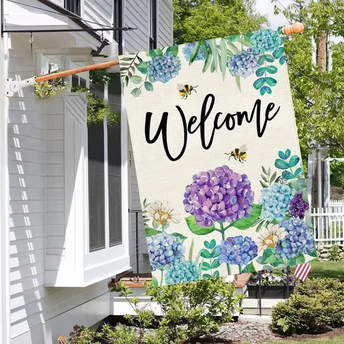 Summer Spring Hydrangea House Flag Double Sided 28X40 Inch, Purple Blue Flower F XXQ