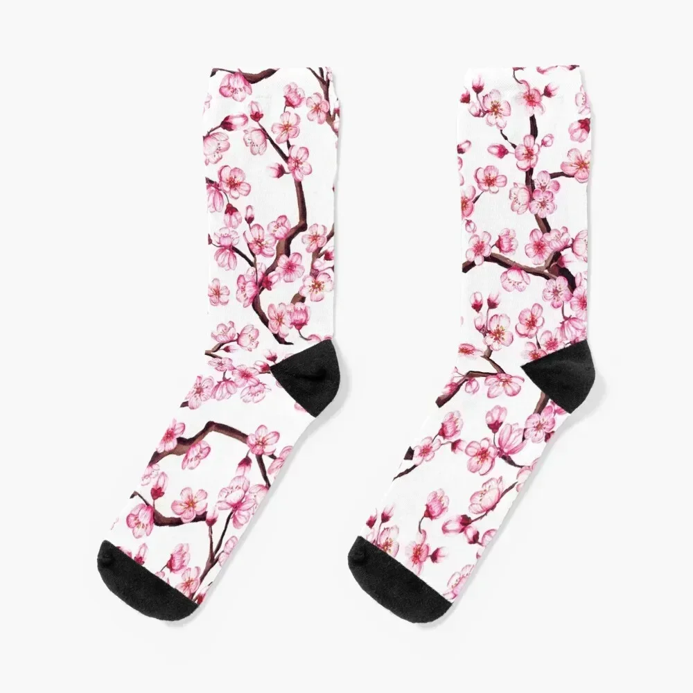 

Watercolor cherry blossom, sakura seamless pattern Socks luxe summer christmas stocking cycling Socks Ladies Men's