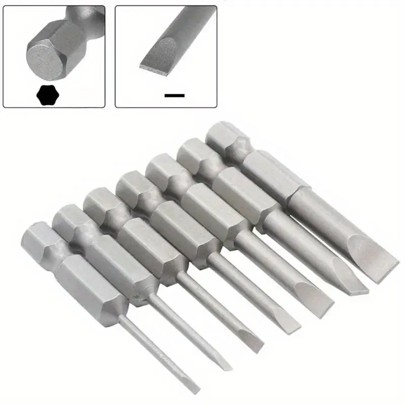 7pcs 50mm Flat Head Slotted Tip Screwdriver Bit 14 Inch Hex Magnetic
