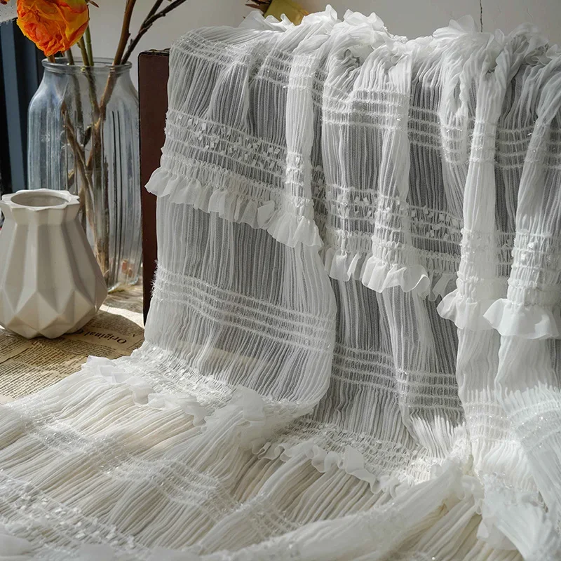 1 mètre de tissu en mousseline de soie froissée brodée à rayures brillantes style fée pour robe, chemise et couture DIY pour femme