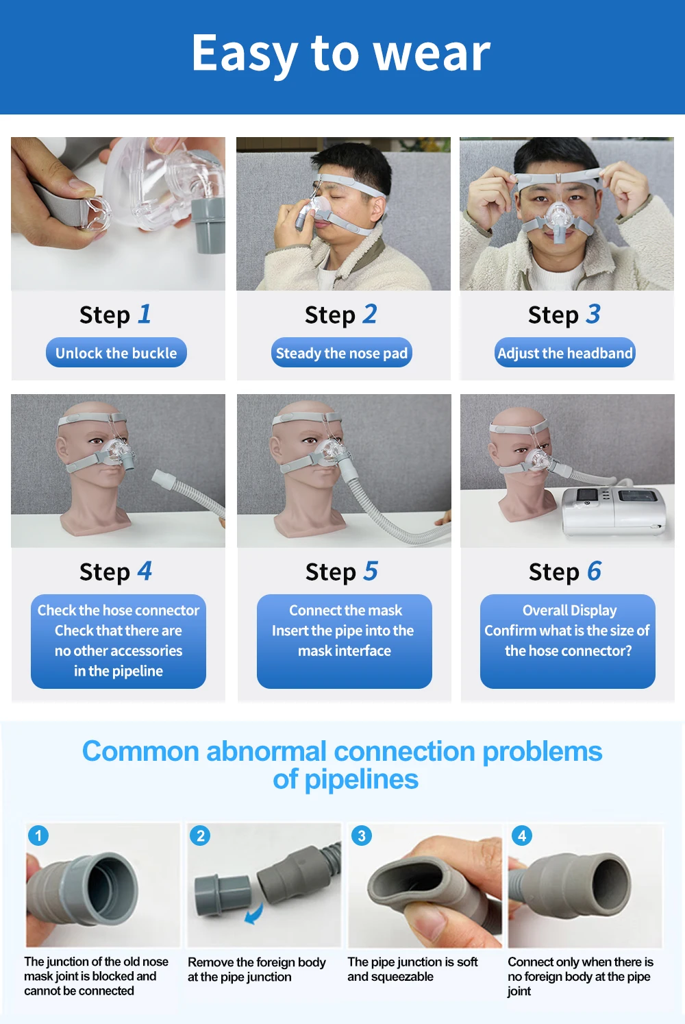 YUWELL Nasenmaske CPAP-Maske mit Kopfband und Silikon-Gelkissen für Auto-CPAP-Geräte, Schlafapnoe-Nasenmaske, Anti-Schnarch-Maske – Detail 12
