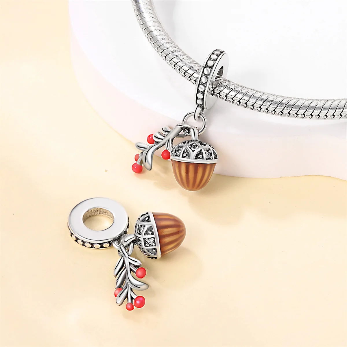 Original Charms Silver Plated Beads Fit Bracelets Bag Charms Diy Women Gift Accessory Squirrel Fox Acorn Maple Crystal Pendant view 4