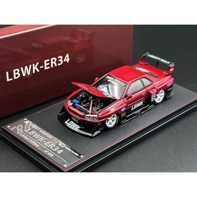 SW In Stock 1:64 Skyline GTR ER34 Super Silhouette Opened Hood Diecast Diorama Car Model Collection Miniature Street Weapon