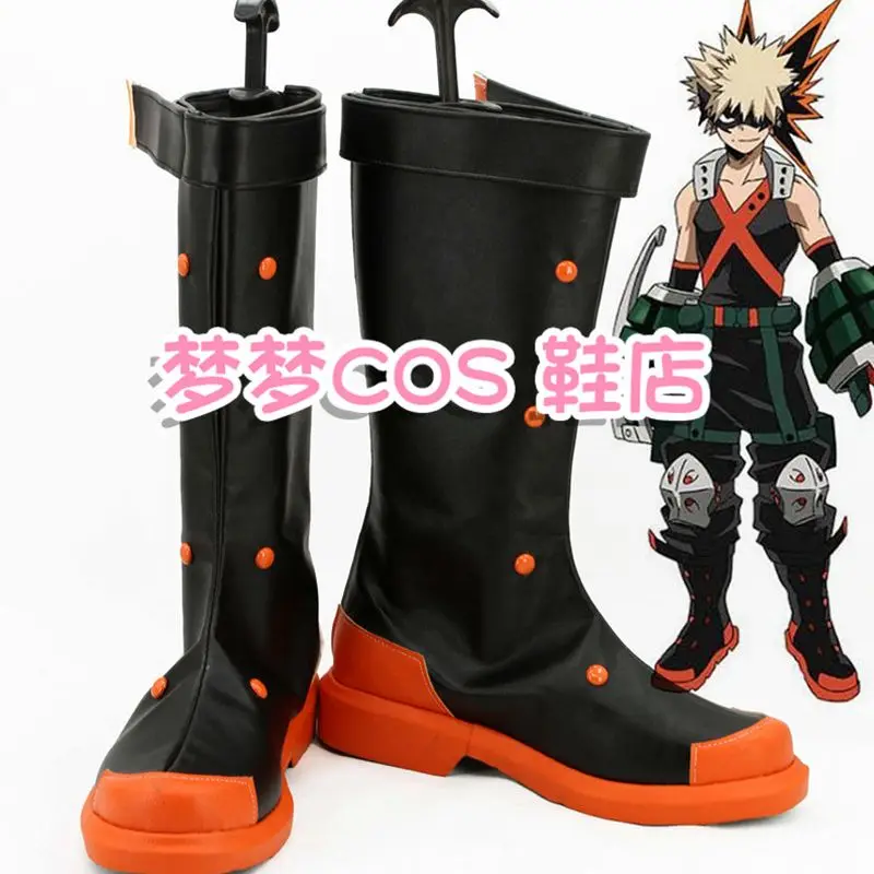 

My Hero Academia Bakugou Katsuki Cosplay Boots PU Leather High Heel Shoes Halloween Cosplay Prop Custom Made