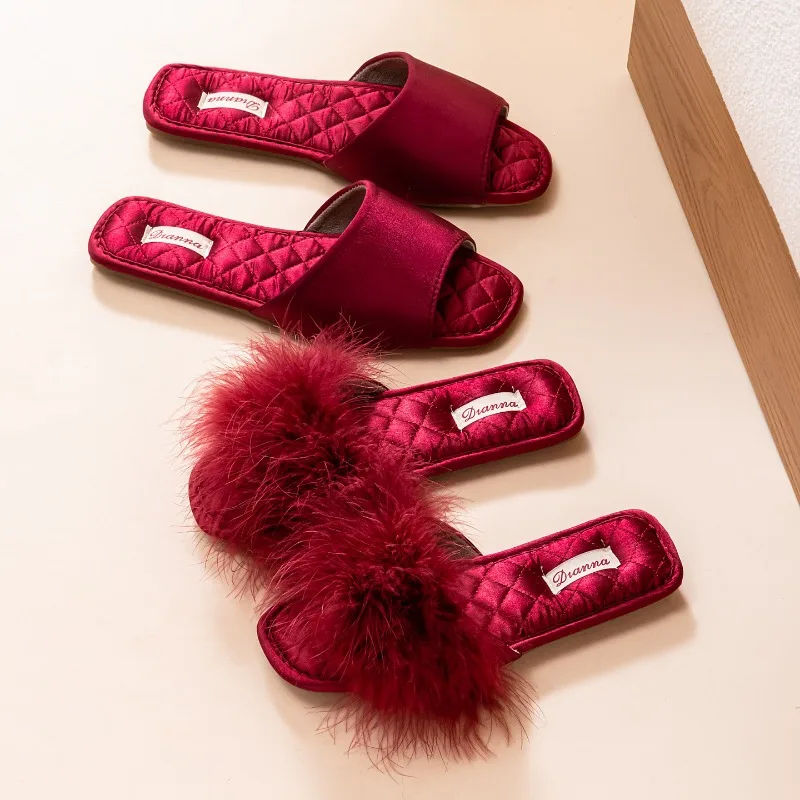 

Fashionable Bride and Groom Wedding Shoes Women's Festive Plush Slippers Bridesmaid Shoes Adult Wedding Party Shoes Trendy New