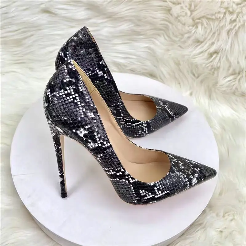 

Snakeskin Slip On Shallow Pumps Thin High Heel Pointed Toe Fashionable Sexy Cool Western Summer Woman Shoes Zapatilla Mujer