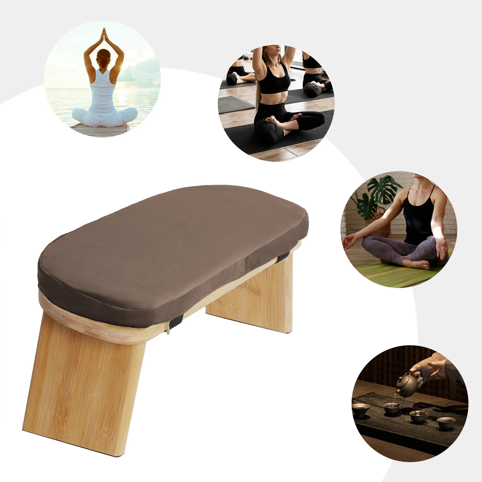 

Meditation Prayer Bench, Portable Foldable & 5° Ergonomic Tilt Kneeling Meditation Yoga Stool With Cushion (Coffee)