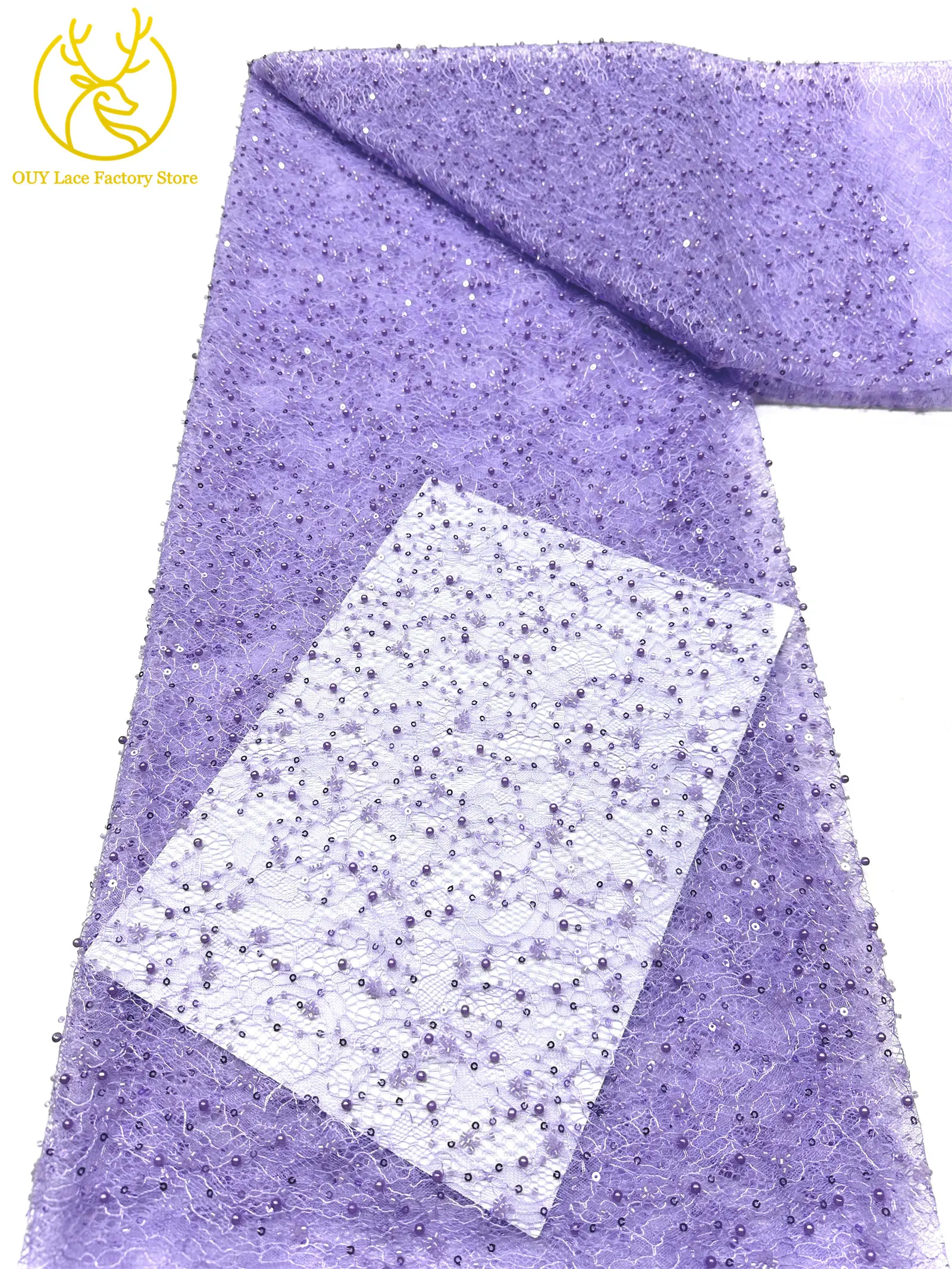 Kaffeebraune französische Tüllspitze mit Pailletten, 5 Yards, hochwertige afrikanische Spitze, nigerianischer Perlenstickerei-Spitzenstoff zum Nähen von Damen-Abendkleidern – Detail 23