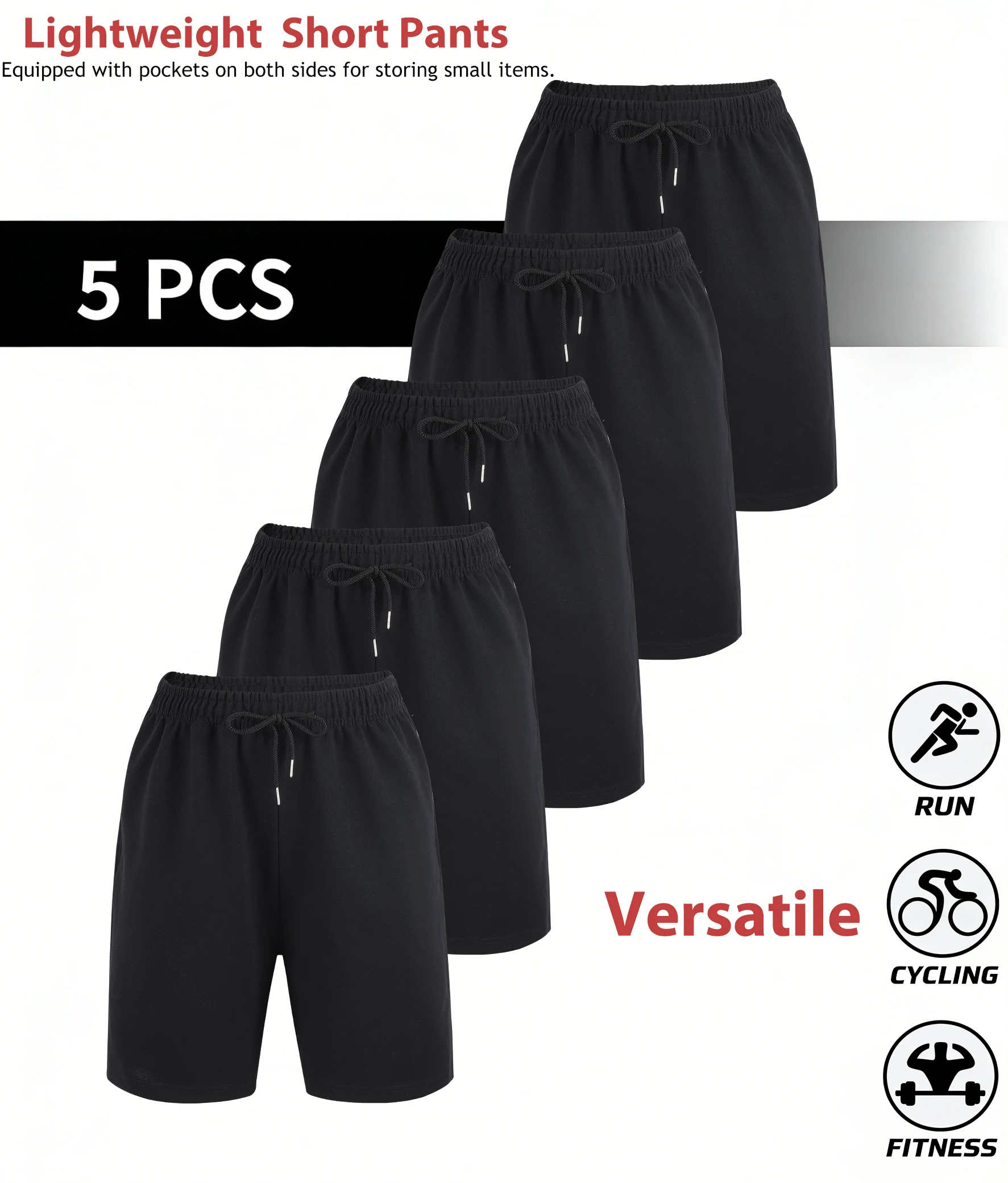 

Solid Summer 5 Pcs Sport Short Pants Set Mans Fitness Casual Shorts Daily Running Pocket Sportpant Comfy Loose Classic Bottoms