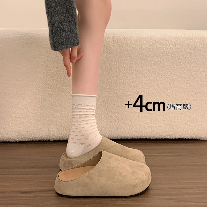 

Half Shoes Women Mules 4cm Platform Slip On Closed Toe Open-back Loafers Slippers Thick Sole Flat Sneakers Backless Casual Shoes