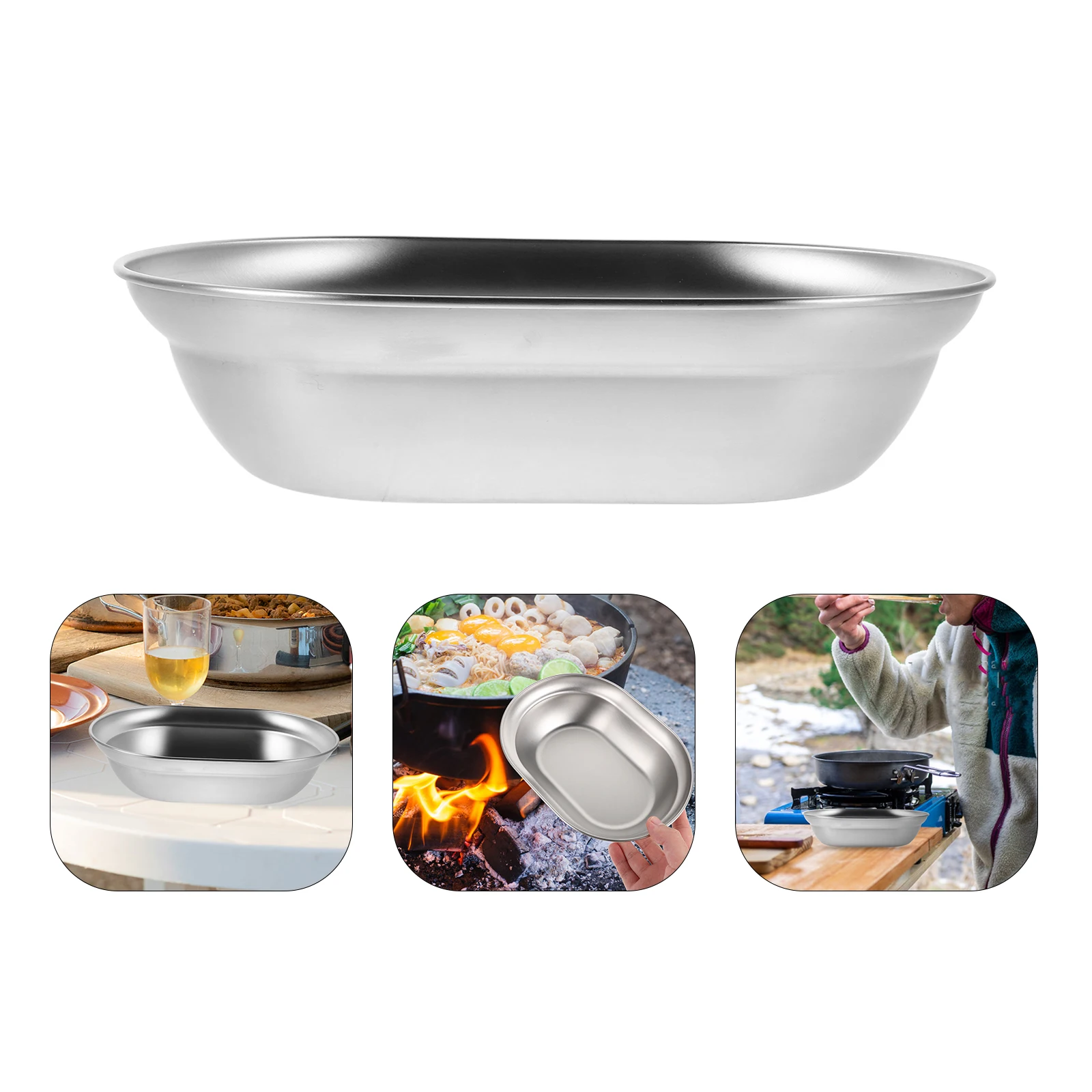 

Stainless Steel Outdoor Soup Plate Camping Tableware Large Capacity Food Dish For Picnic Bbq Travel Portable Metal Serving Tray