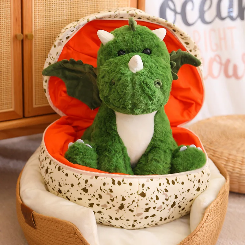 New 2 in 1 Dinosaur Plush Toy Stuffed Soft Dino in A Dragon Egg Pillow Doll Toys for Kids Girls Funny Xmas Birthday Gift