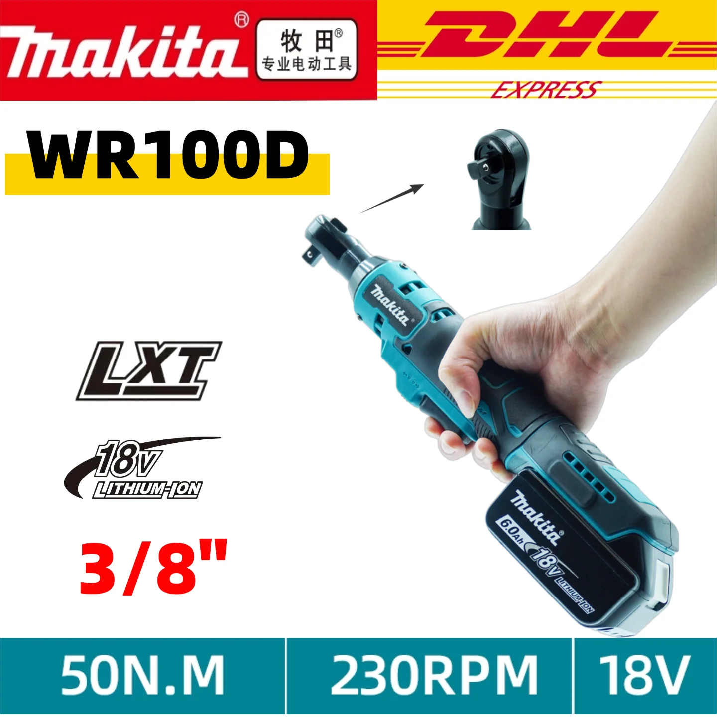 

2026 Original Makita WR100D 3/8" & 1/4" Dual Drive Rapid Ratchet System 800 RPM Speed Compact for Tight Space Fastening