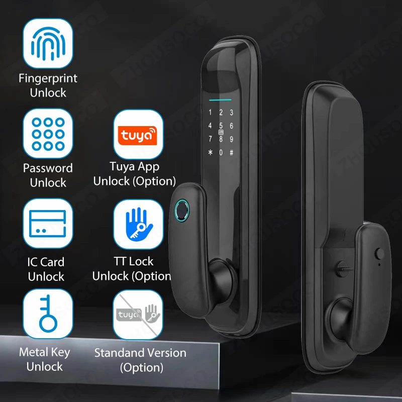 8 Language Tuya Smart Electronic lock WiFi APP Biometric Fingerprint Smart Door Lock Password/Card/Key/APP Unlock Home Security