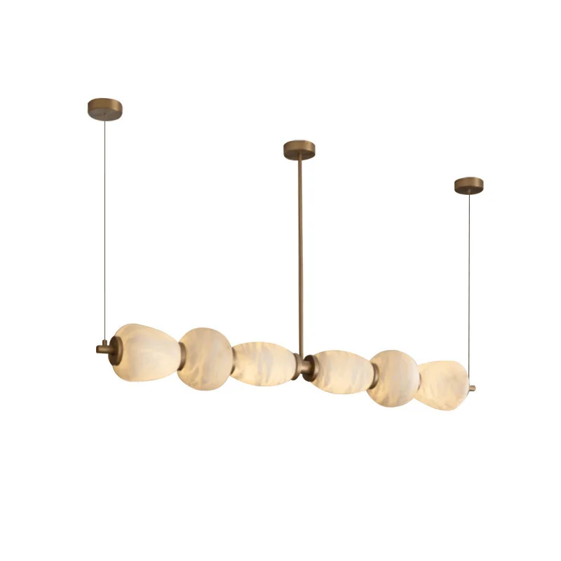 

Nordic light luxury designer one-word long all-copper marble chandelier restaurant island bar tea room study creativity