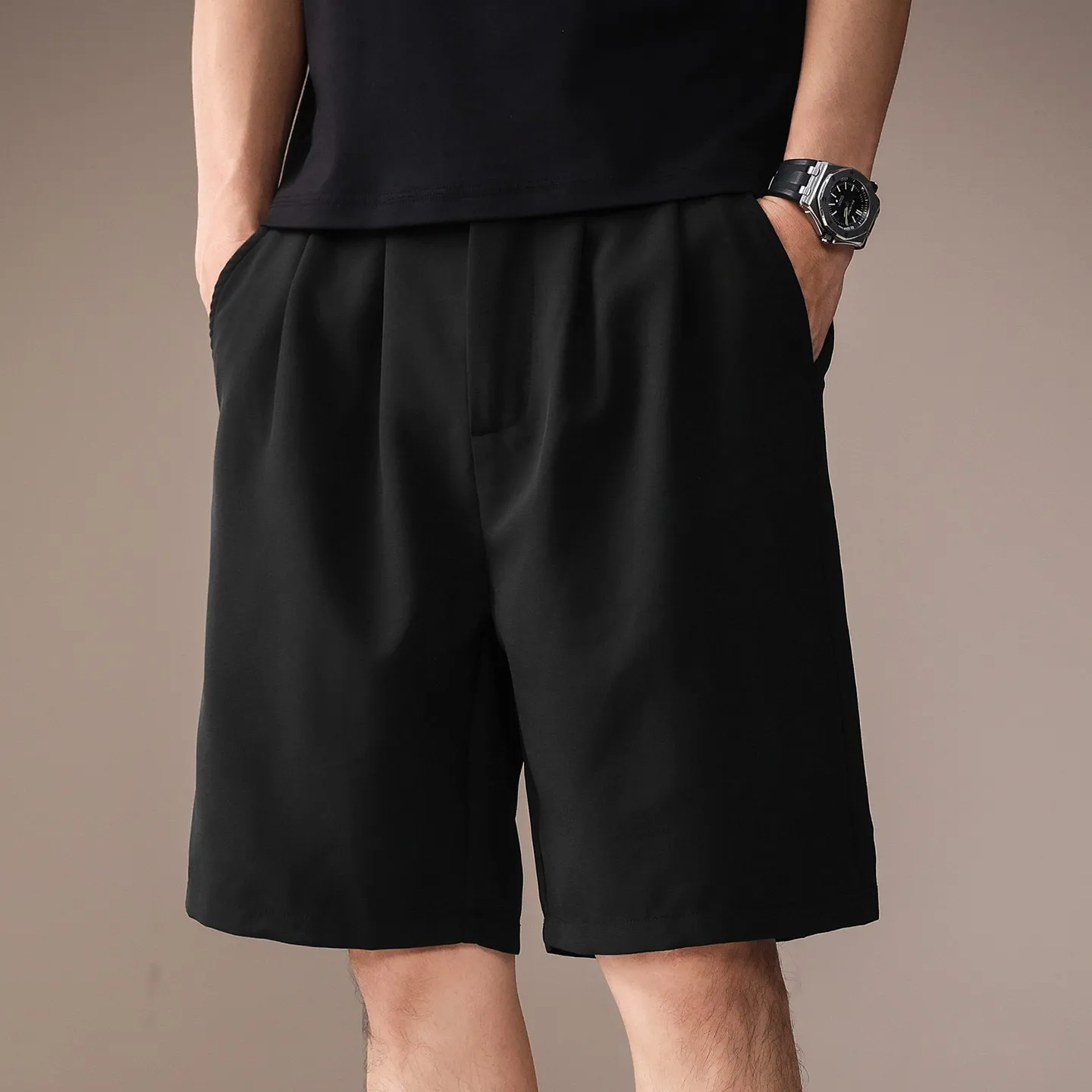

High-End Light Mature Style Wrinkle-Free Straight-Leg Suit Shorts for Men, New Summer Japanese Casual High-End Five-Point Pants for Men