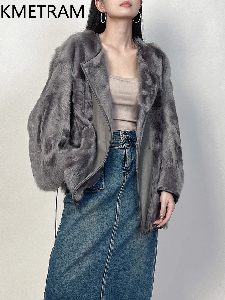 Natural Wool Sheepskin Double Faced Fur Jacket Woman 2025 Luxury Grey Reversible Real Fur Coat Winter Clothes шуба женская