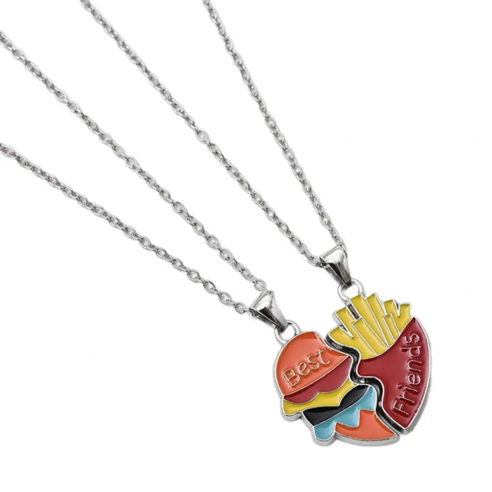 Friends Necklace Electroplated Necklace Couple Necklace Set Friends Heart Pendant Hamburger Fries Patchwork for Friendship