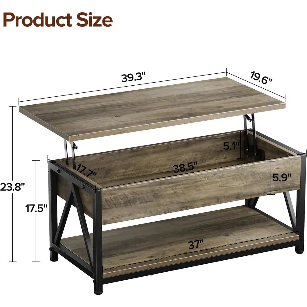 Gray Lift-Top Coffee Table with Storage and Hidden Compartment for Living Spaces