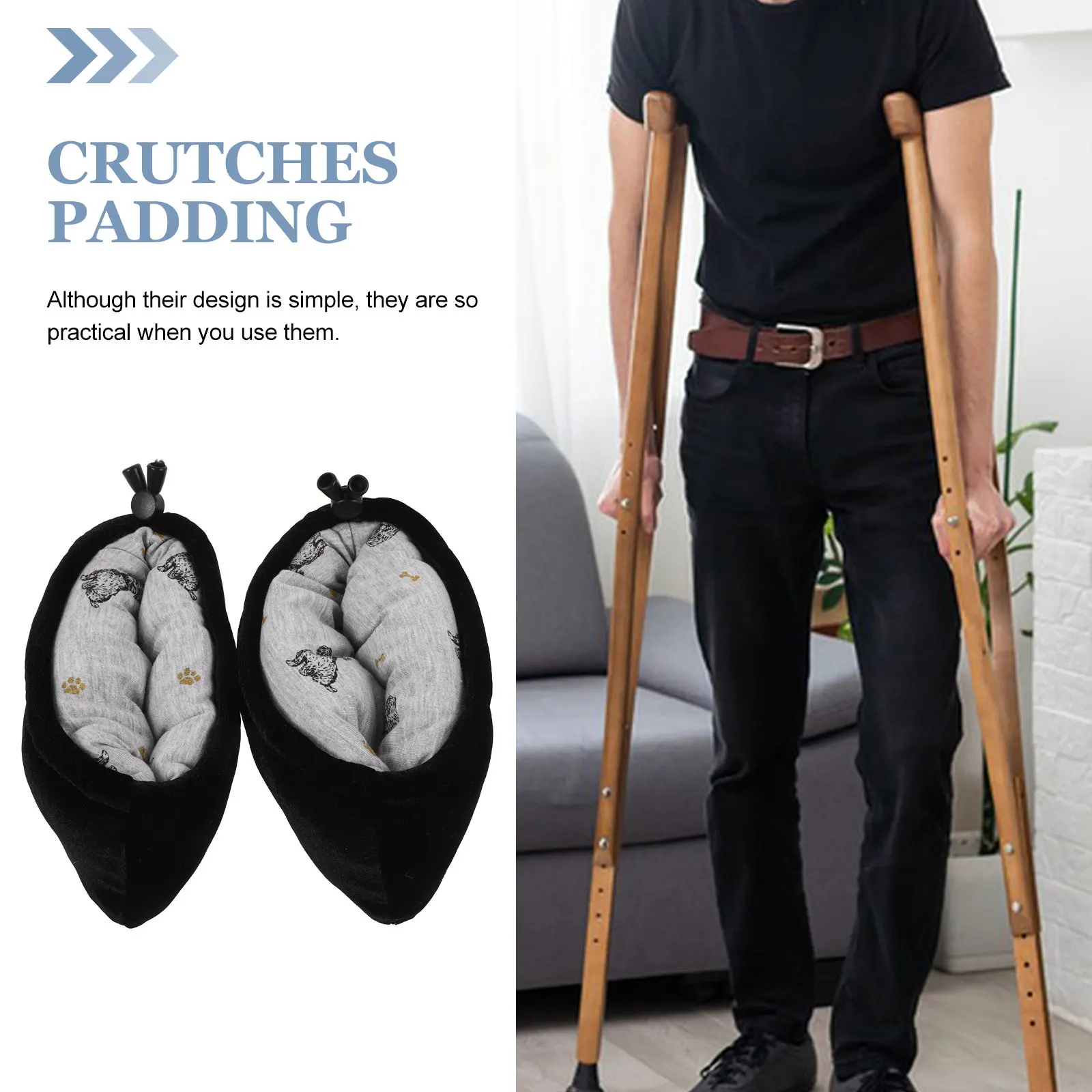 1Pair Fabric Sponge Crutch Covers for Underarm Comfort Thickened Breathable Wear-Resistant Reusable Daily Use Crutch