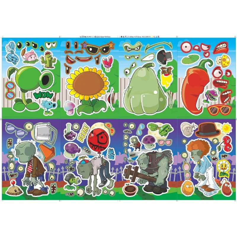 

Plants Vs. Zombies Cute Cartoon Anime Puzzle Stickers DIY Face Stickers for Parent-Child Interaction Educational Assemble Jigsaw