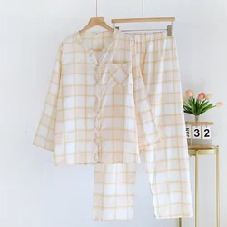 2026 Japanese style spring/summer new women's home clothing two-piece set 100% cotton gauze long sleeved pants pajama set Ladies